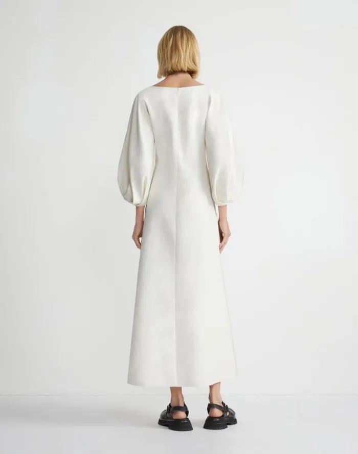 Lafayette 148 New York SilkLinen Lantern Sleeve Dress Alabaster Ready To Wear Dresses