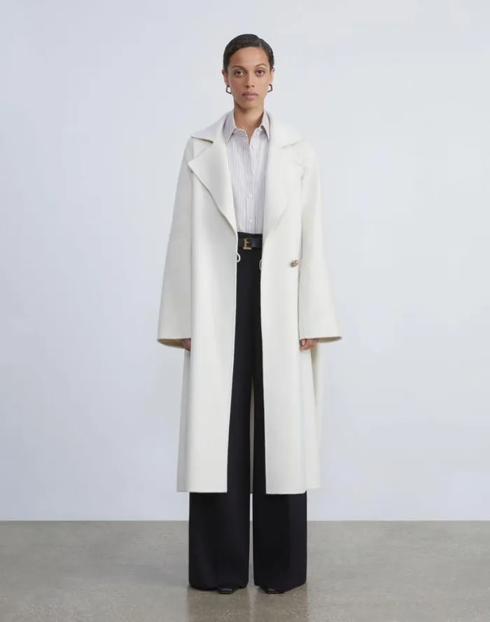 Lafayette 148 New York Stripe Cotton High Collar Shirt Oat Multi Ready To Wear Blouses and Shirts