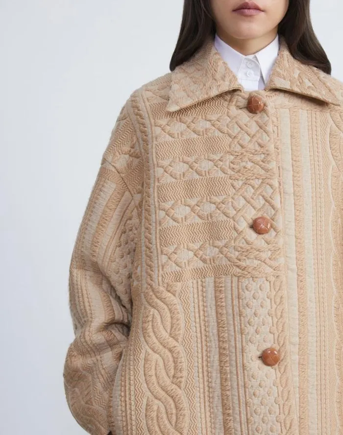 Lafayette 148 New York WoolSilk Cable Jacquard Oversized Swing Coat Woodrose Ready To Wear Jackets and Blazers