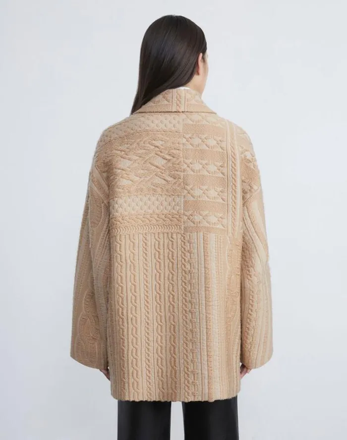 Lafayette 148 New York WoolSilk Cable Jacquard Oversized Swing Coat Woodrose Ready To Wear Jackets and Blazers