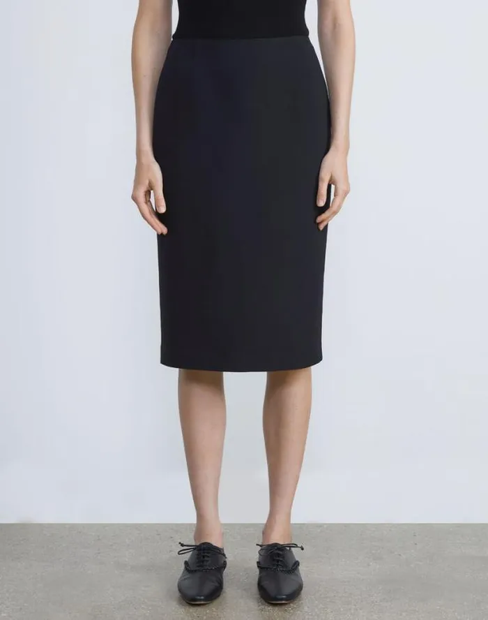 Lafayette 148 New York WoolSilk Crepe Pencil Skirt Black Ready To Wear Skirts