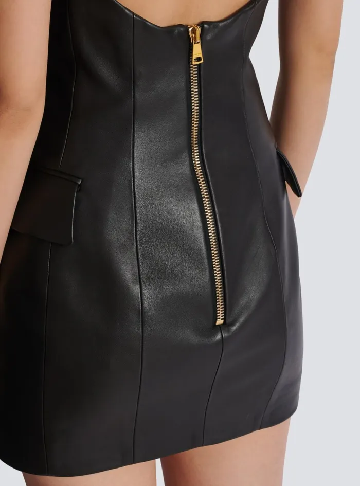 Lambskin Leather Halterneck Dress Black Women Balmain Dresses
