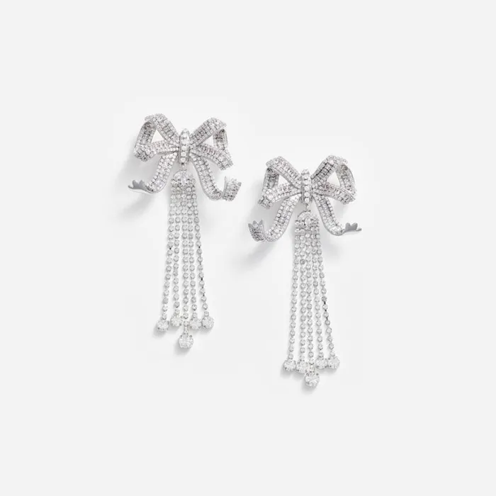 Large Crystal Bow Droplet Earrings Women Self Portrait Jewellery