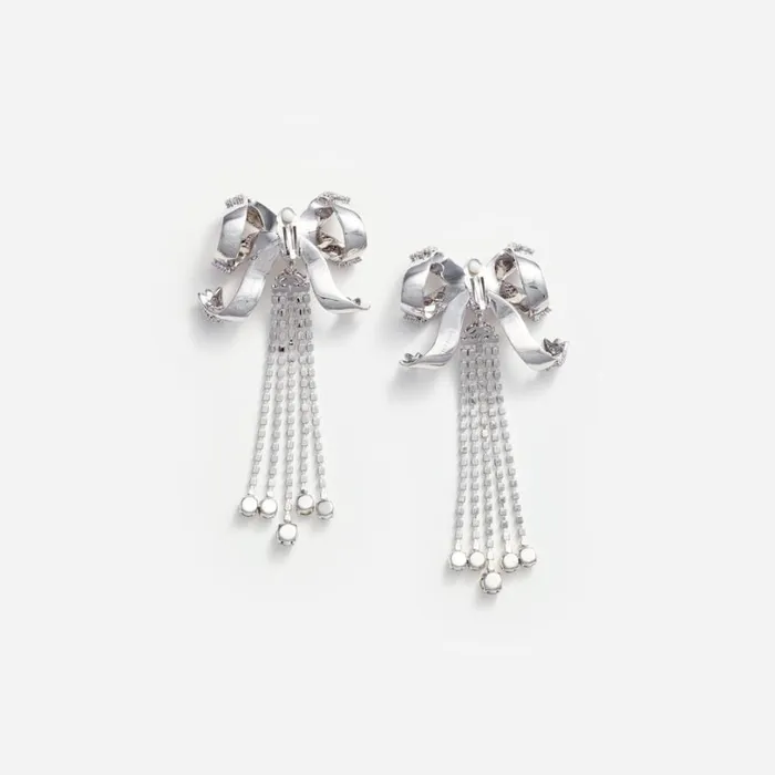 Large Crystal Bow Droplet Earrings Women Self Portrait Jewellery Large Crystal Bow Droplet Earrings Women Self Portrait Jewellery