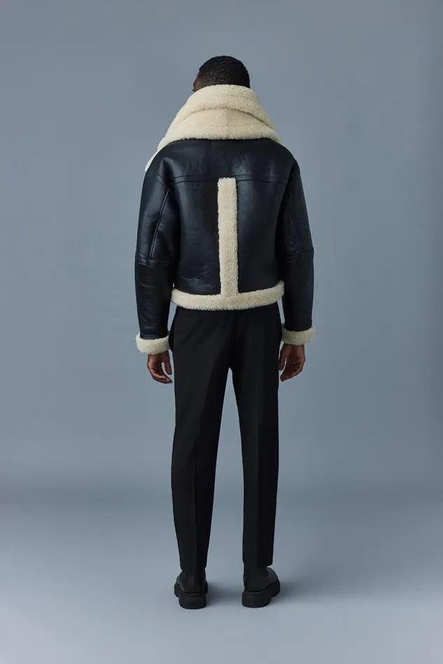 Leather Jackets Men Mackage LOTTE Sheepskin Jacket With Double Collar Chocolate