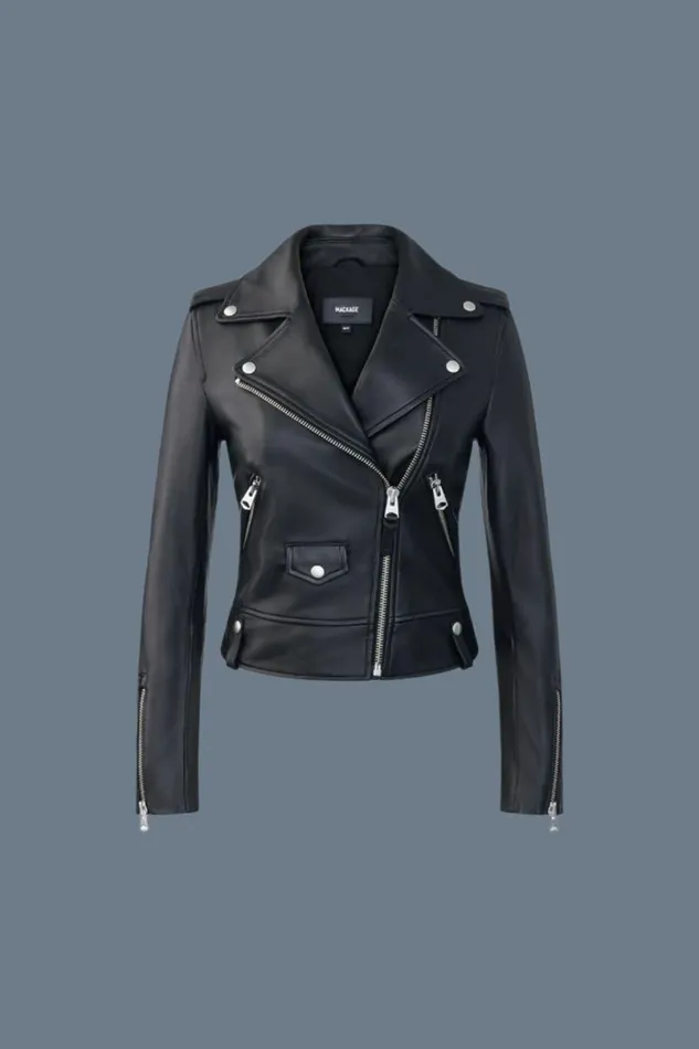 Leather Jackets Women Mackage BAYA R Leather Biker Jacket Silver