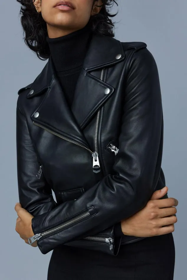 Leather Jackets Women Mackage BAYA R Leather Biker Jacket Silver