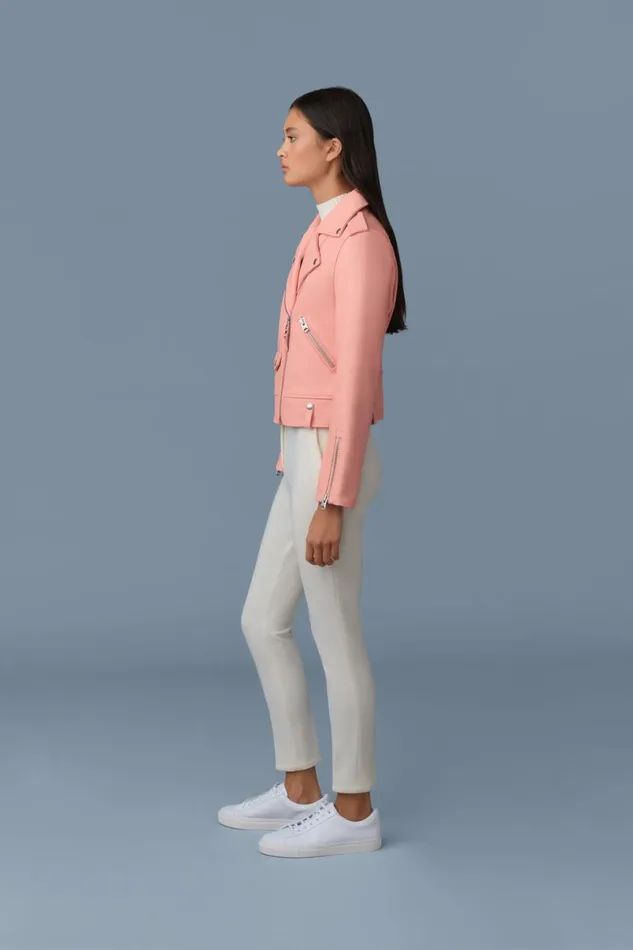 Leather Jackets Women Mackage BAYA R Leather Biker Jacket Silver