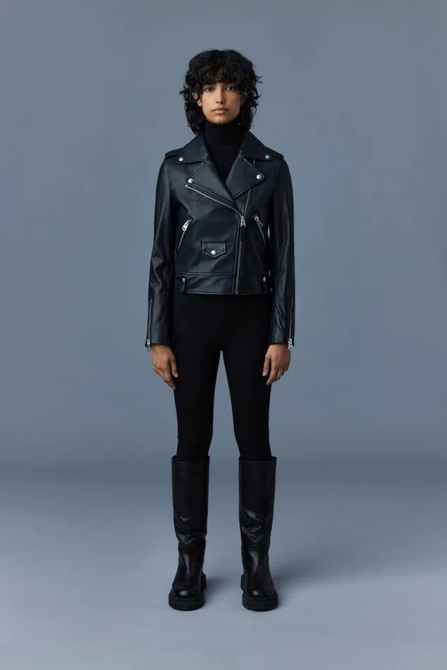 Leather Jackets Women Mackage BAYA R Leather Biker Jacket Silver