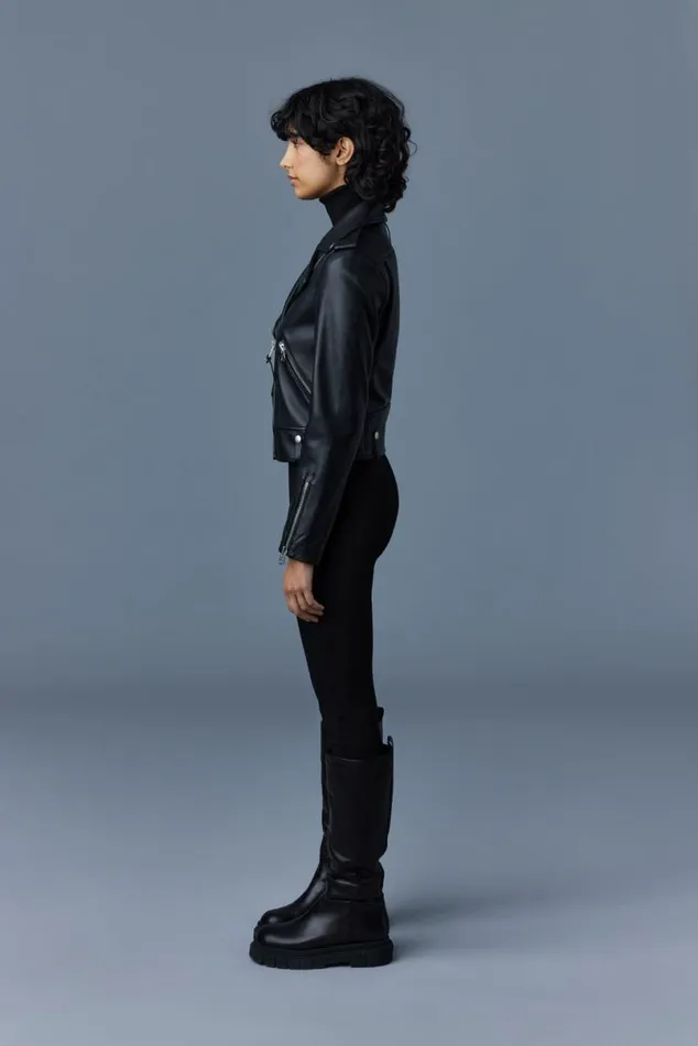 Leather Jackets Women Mackage BAYA R Leather Biker Jacket Silver