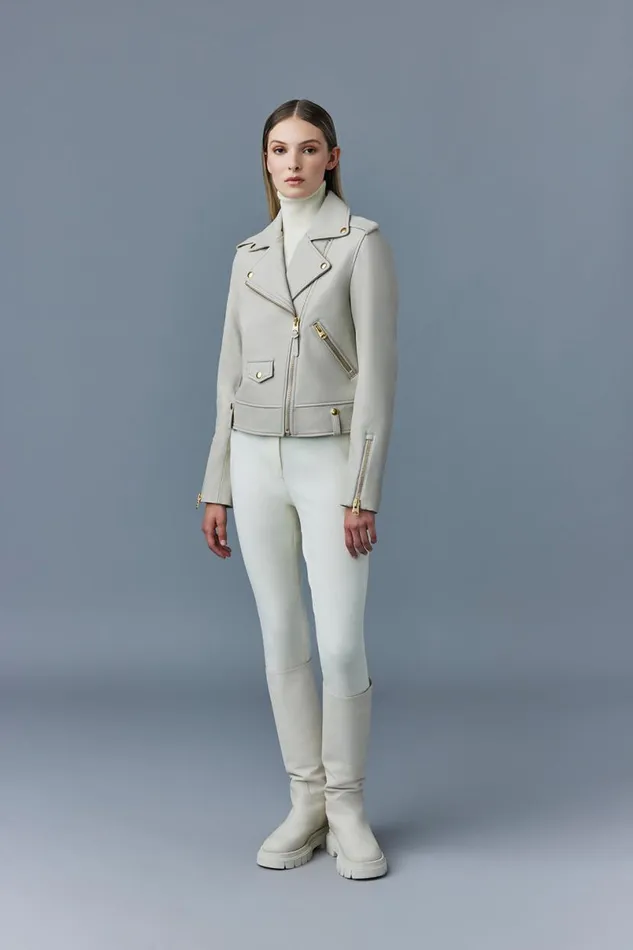Leather Jackets Women Mackage BAYA R Leather Biker Jacket Silver