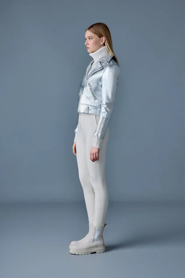Leather Jackets Women Mackage BAYA R Leather Biker Jacket Silver