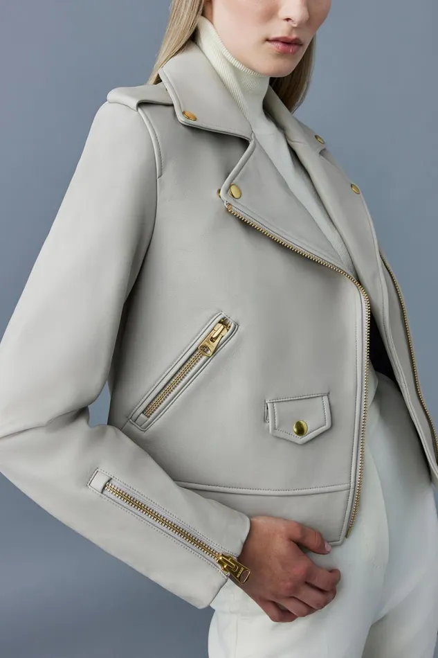 Leather Jackets Women Mackage BAYA R Leather Biker Jacket Silver
