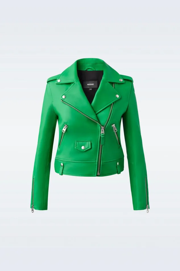 Leather Jackets Women Mackage BAYA R Leather Biker Jacket Silver