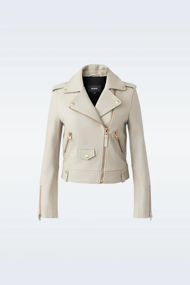 Leather Jackets Women Mackage BAYA R Leather Biker Jacket Silver