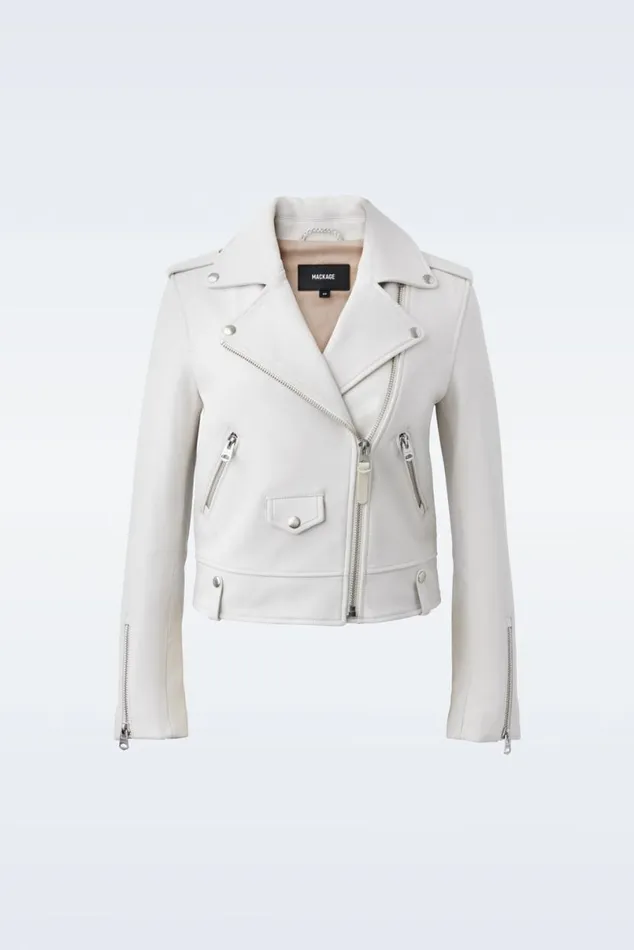Leather Jackets Women Mackage BAYA R Leather Biker Jacket Silver