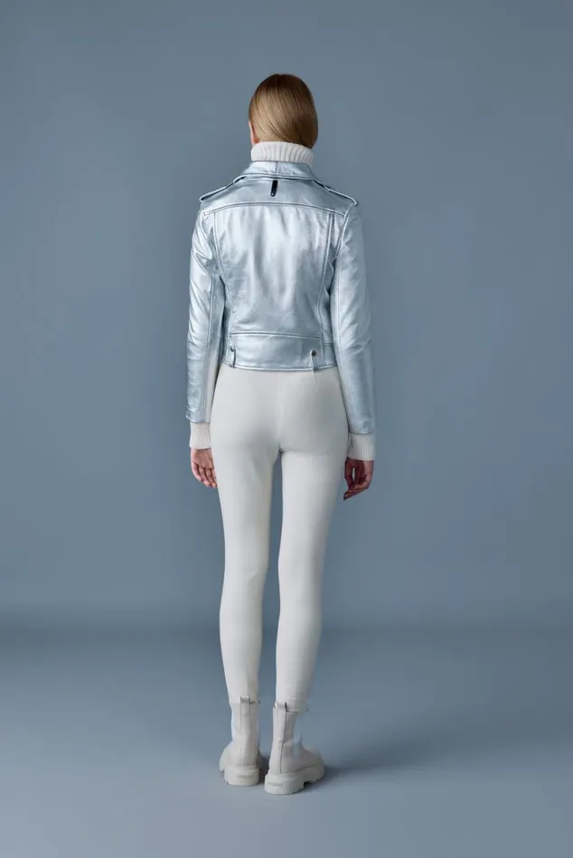 Leather Jackets Women Mackage BAYA R Leather Biker Jacket Silver