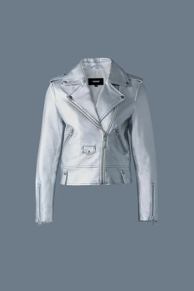 Leather Jackets Women Mackage BAYA R Leather Biker Jacket Silver