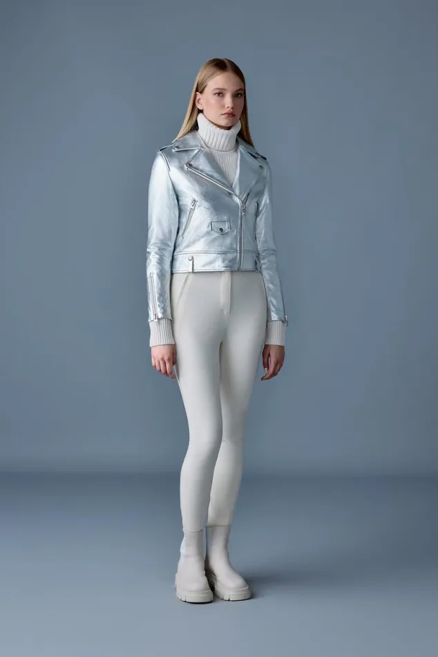 Leather Jackets Women Mackage BAYA R Leather Biker Jacket Silver
