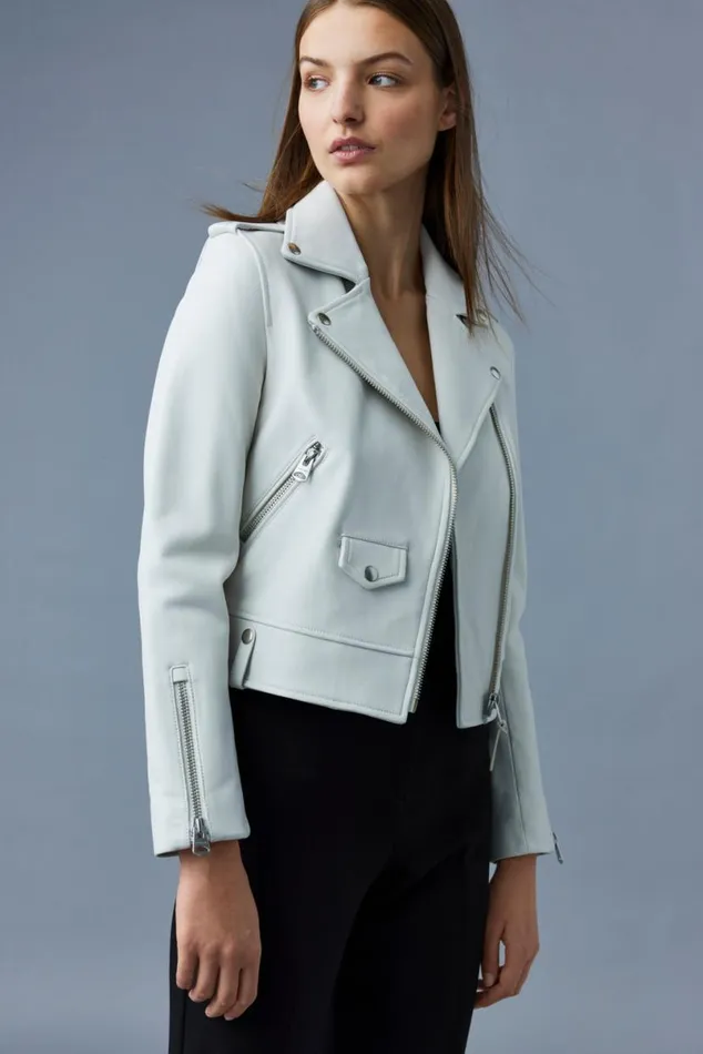 Leather Jackets Women Mackage BAYA R Leather Biker Jacket Silver