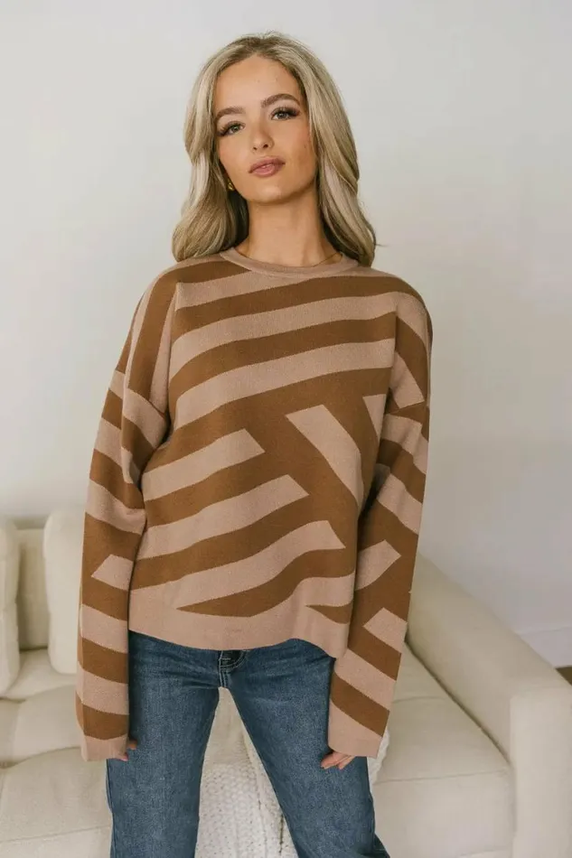 Leila Striped Sweater Mocha Women Bohme Tops