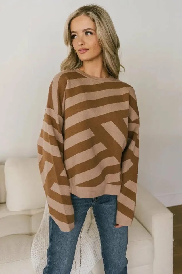 Leila Striped Sweater Mocha Women Bohme Tops