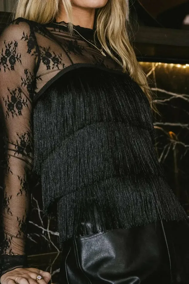 Leora Fringe Crop Top Black Women Bohme Tops