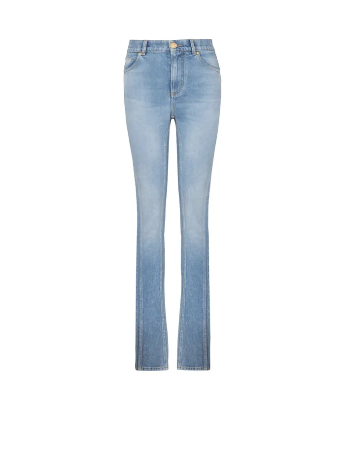 Light Blue Denim Slimfit Jeans Blue Women Balmain Denim