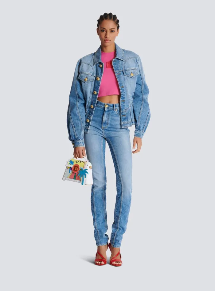 Light Blue Denim Slimfit Jeans Blue Women Balmain Denim