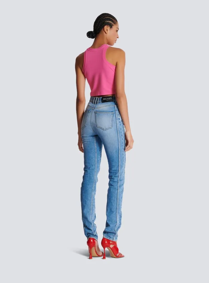 Light Blue Denim Slimfit Jeans Blue Women Balmain Denim