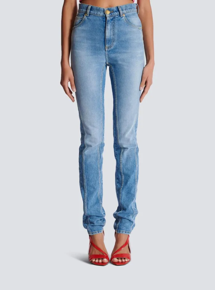 Light Blue Denim Slimfit Jeans Blue Women Balmain Denim