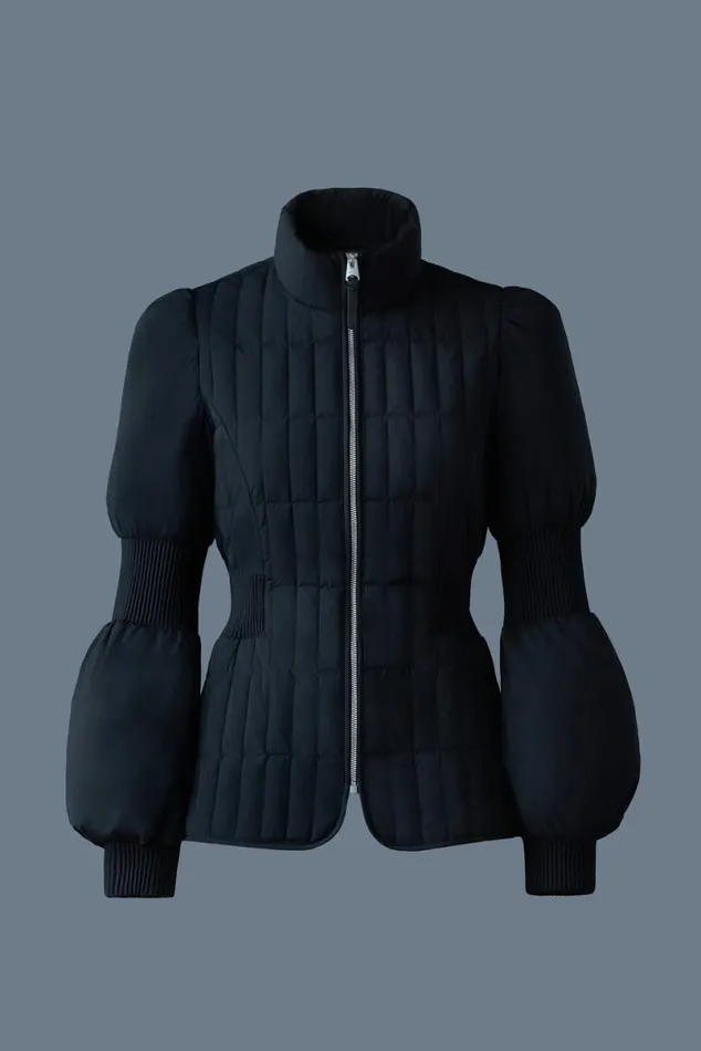 Light Down Jackets Women Mackage FELICIA Light Down Vertical Quilted Jacket Smocked At Waist Black