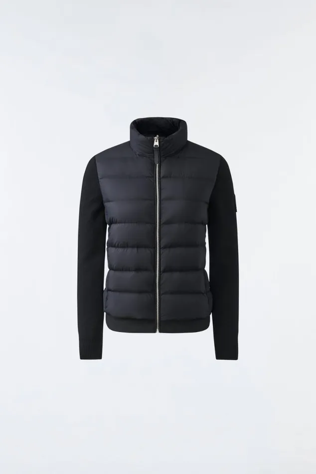 Light Down Jackets Women Mackage OCEANE Recycled Hybrid Jacket With Rib Knit Sleeves Beige