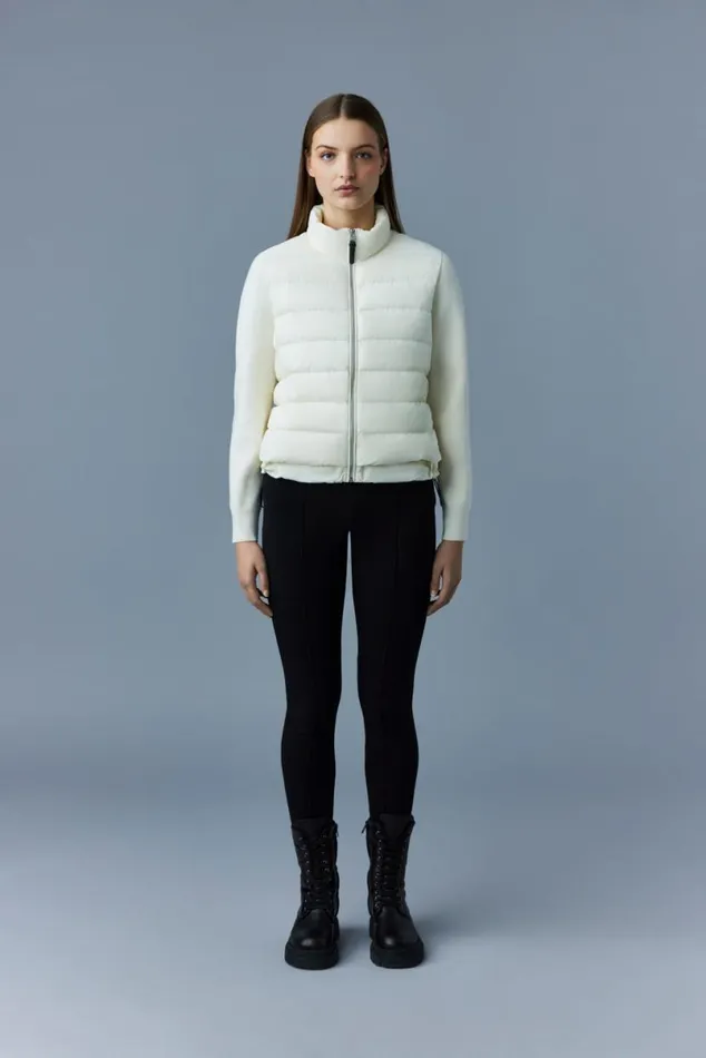 Light Down Jackets Women Mackage OCEANE Recycled Hybrid Jacket With Rib Knit Sleeves Beige