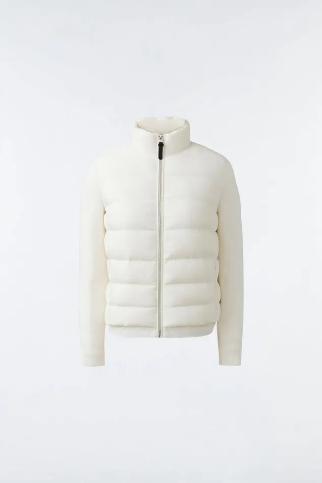 Light Down Jackets Women Mackage OCEANE Recycled Hybrid Jacket With Rib Knit Sleeves Beige