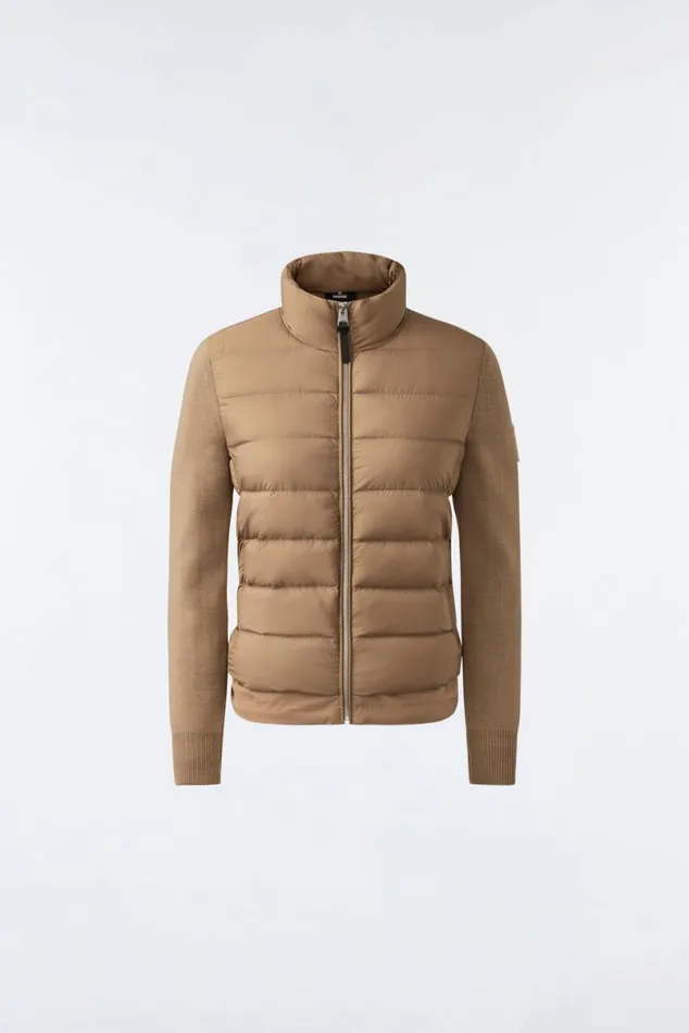 Light Down Jackets Women Mackage OCEANE Recycled Hybrid Jacket With Rib Knit Sleeves Beige