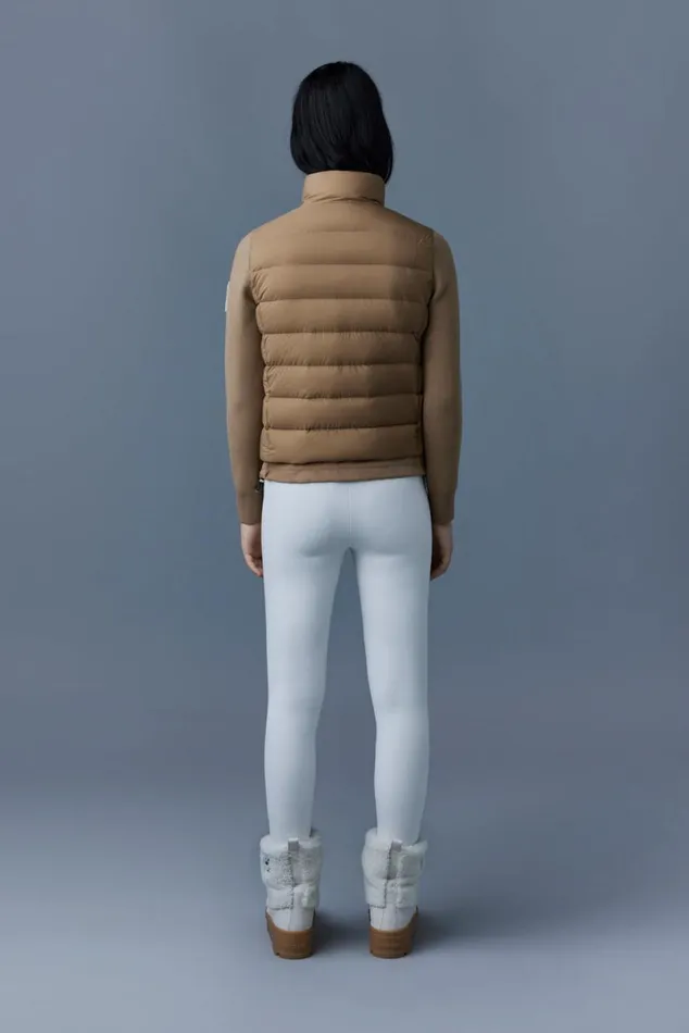 Light Down Jackets Women Mackage OCEANE Recycled Hybrid Jacket With Rib Knit Sleeves Beige