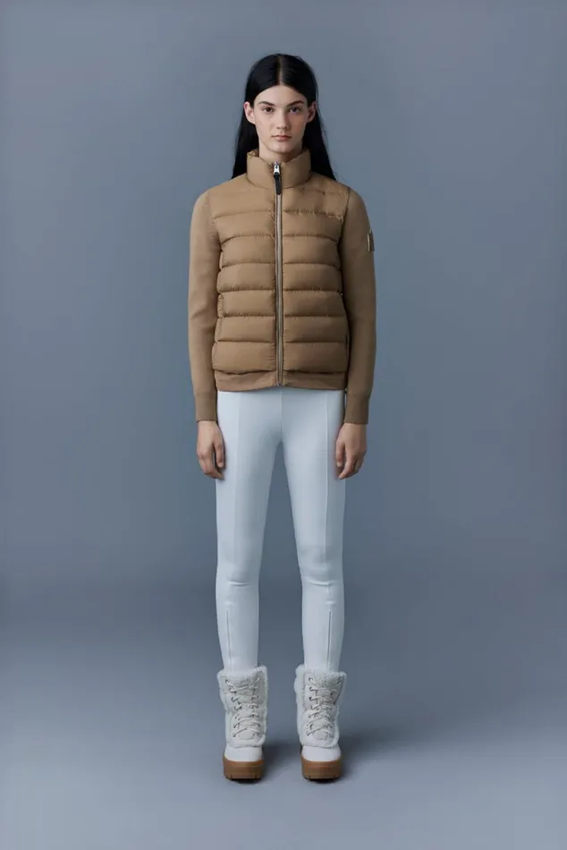 Light Down Jackets Women Mackage OCEANE Recycled Hybrid Jacket With Rib Knit Sleeves Beige