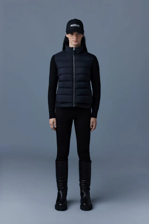 Light Down Jackets Women Mackage OCEANE Recycled Hybrid Jacket With Rib Knit Sleeves Beige