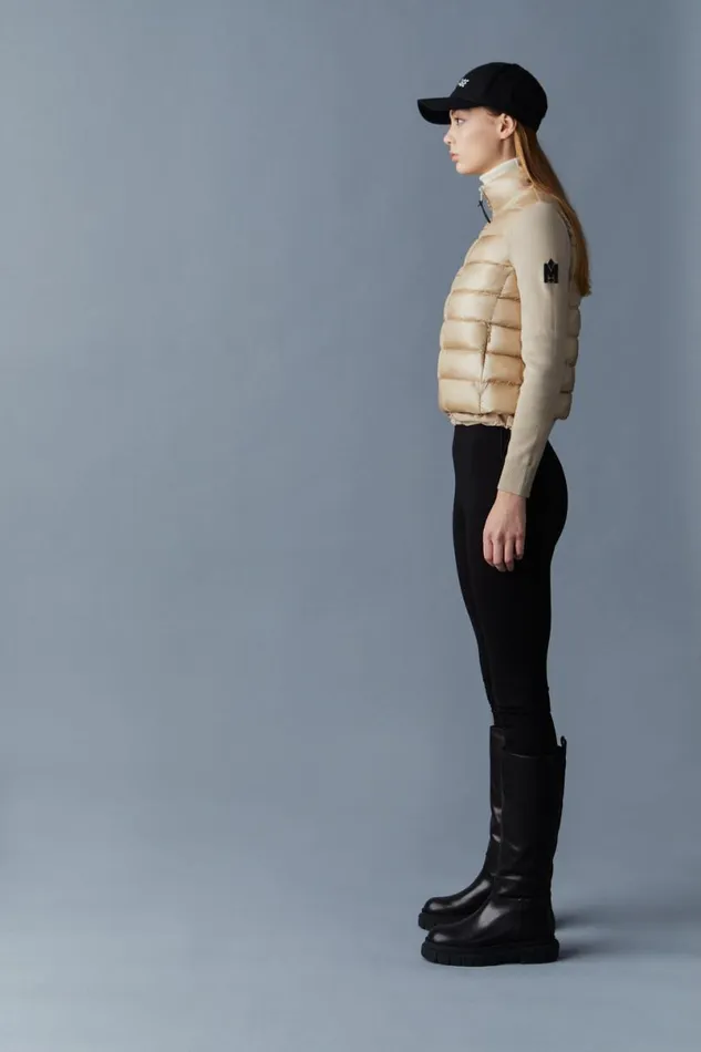 Light Down Jackets Women Mackage OCEANE Recycled Hybrid Jacket With Rib Knit Sleeves Beige