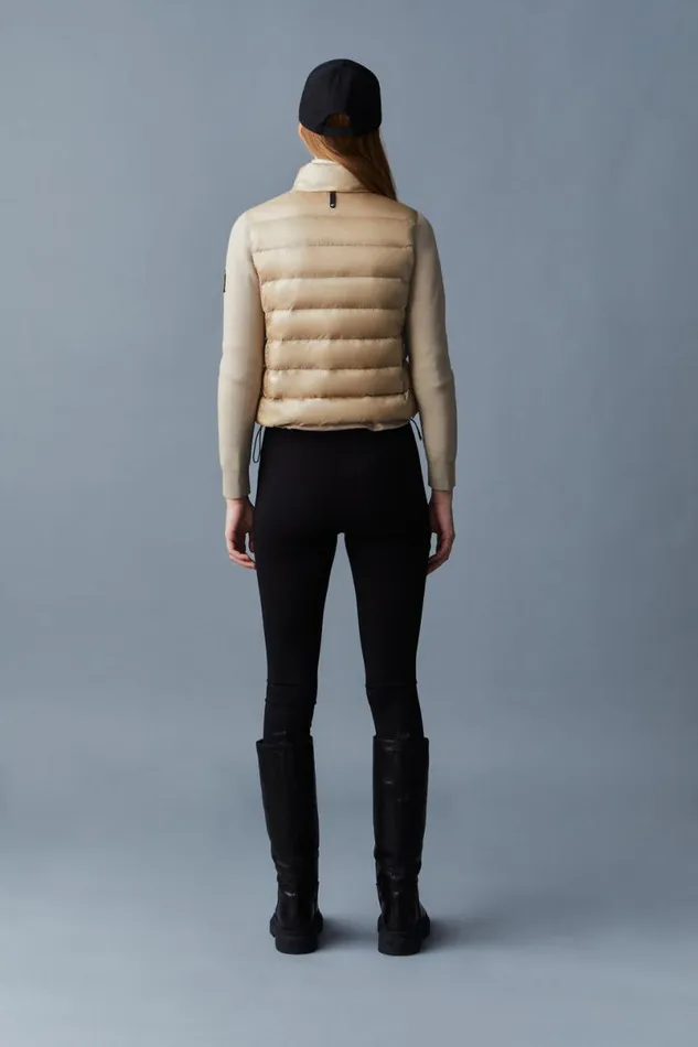 Light Down Jackets Women Mackage OCEANE Recycled Hybrid Jacket With Rib Knit Sleeves Beige