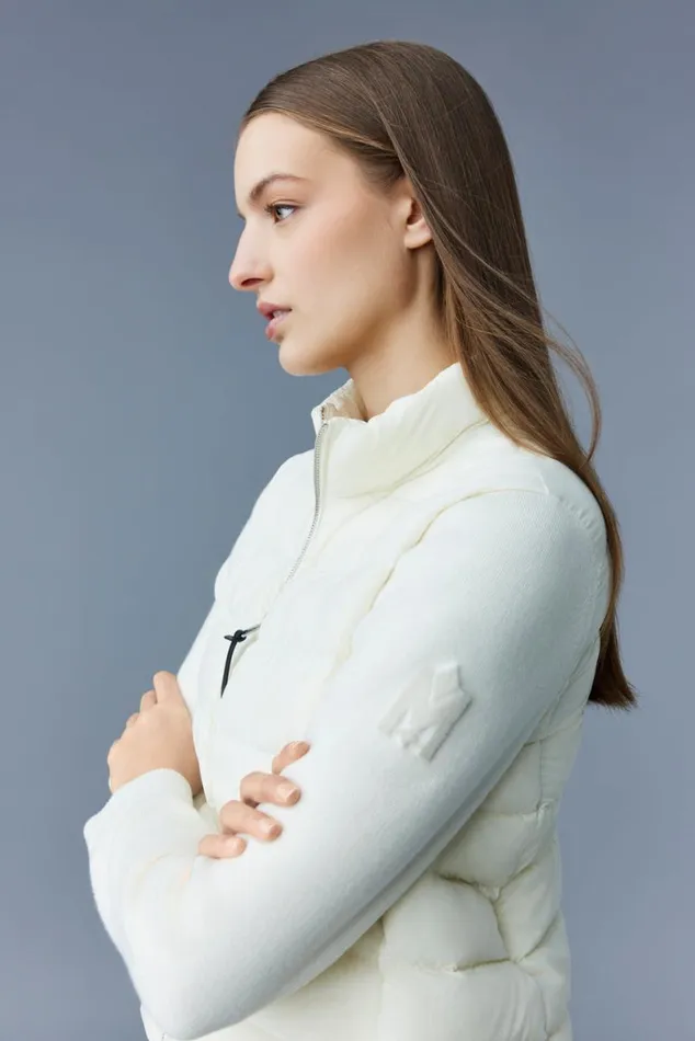 Light Down Jackets Women Mackage OCEANE Recycled Hybrid Jacket With Rib Knit Sleeves Beige