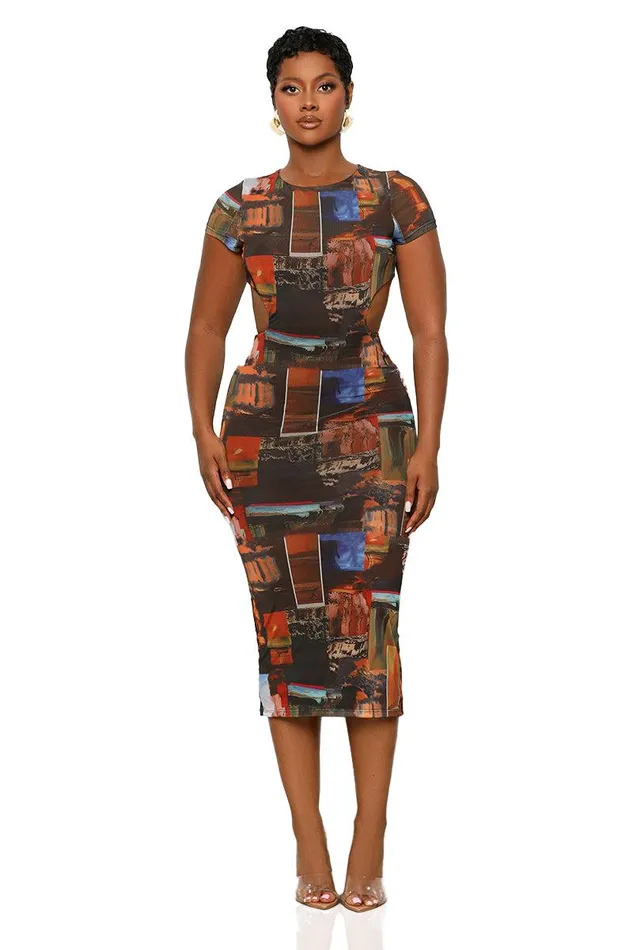 Lilly039s Kloset Dresses Women Like Picasso Cut Out Dress Brown Multi