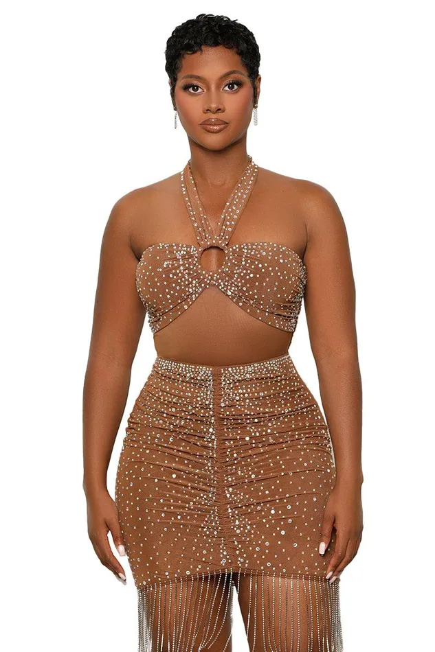 Lilly039s Kloset Dresses Women Second Skin Jeweled Dress Brown