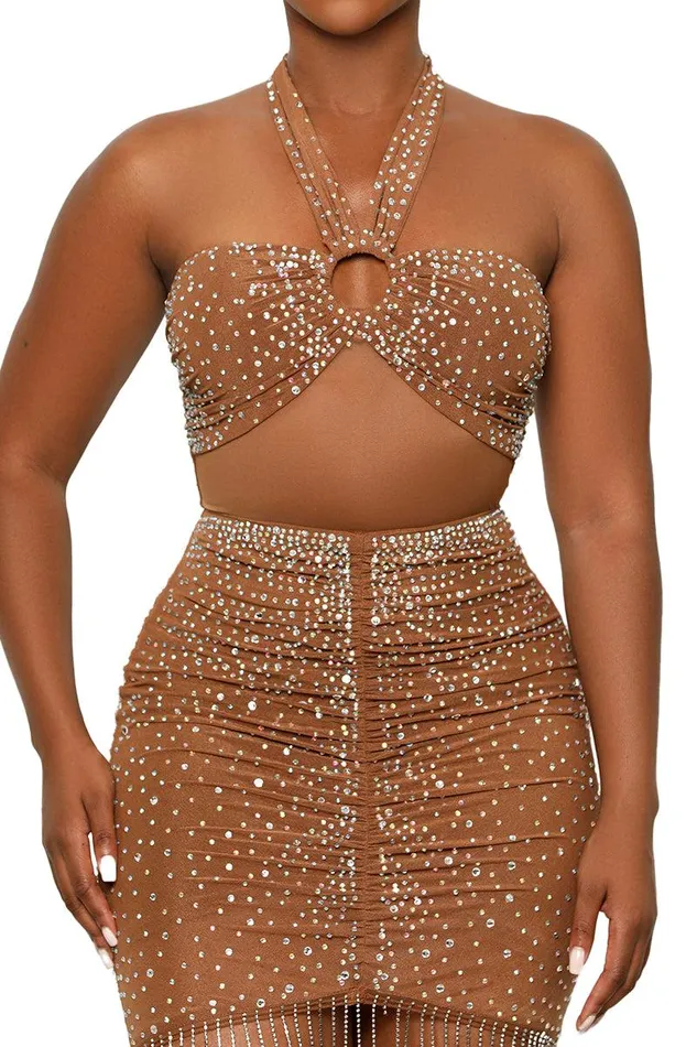 Lilly039s Kloset Dresses Women Second Skin Jeweled Dress Brown