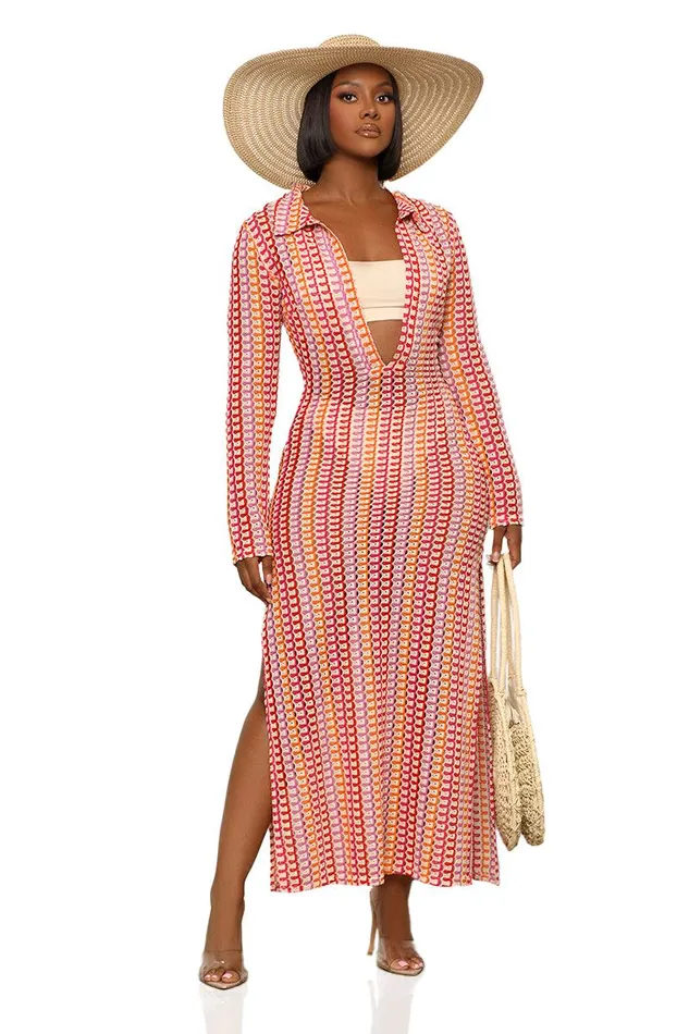 Lilly039s Kloset Dresses Women Summer Apricot Cover Up Dress Red Multi
