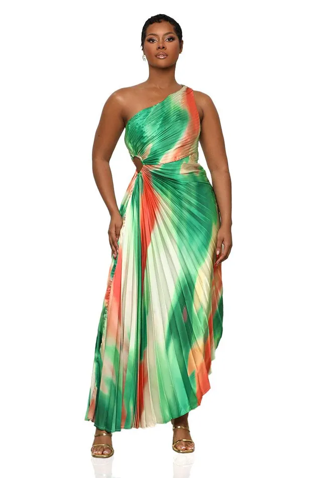 Lilly039s Kloset Dresses Women Sunkissed Watercolor One Shoulder Dress Green Multi
