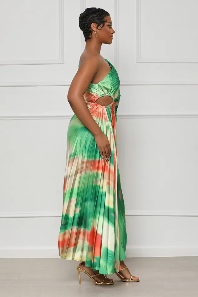 Lilly039s Kloset Dresses Women Sunkissed Watercolor One Shoulder Dress Green Multi