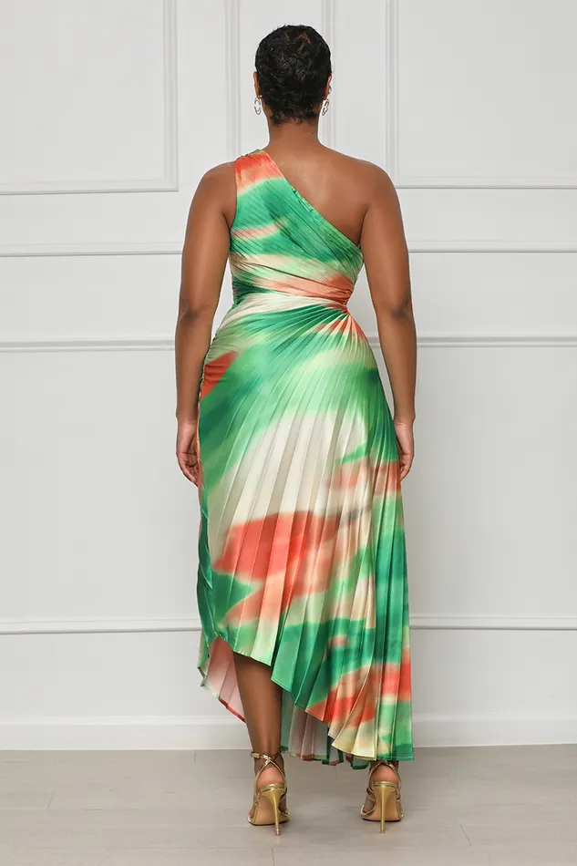 Lilly039s Kloset Dresses Women Sunkissed Watercolor One Shoulder Dress Green Multi
