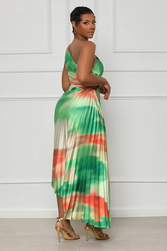 Lilly039s Kloset Dresses Women Sunkissed Watercolor One Shoulder Dress Green Multi